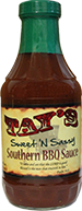 Bottle of Tay's Sweet 'N Smokey Southern BBQ Sauce
